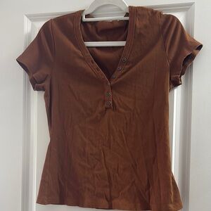 Brown Button-Detail Women's Top
